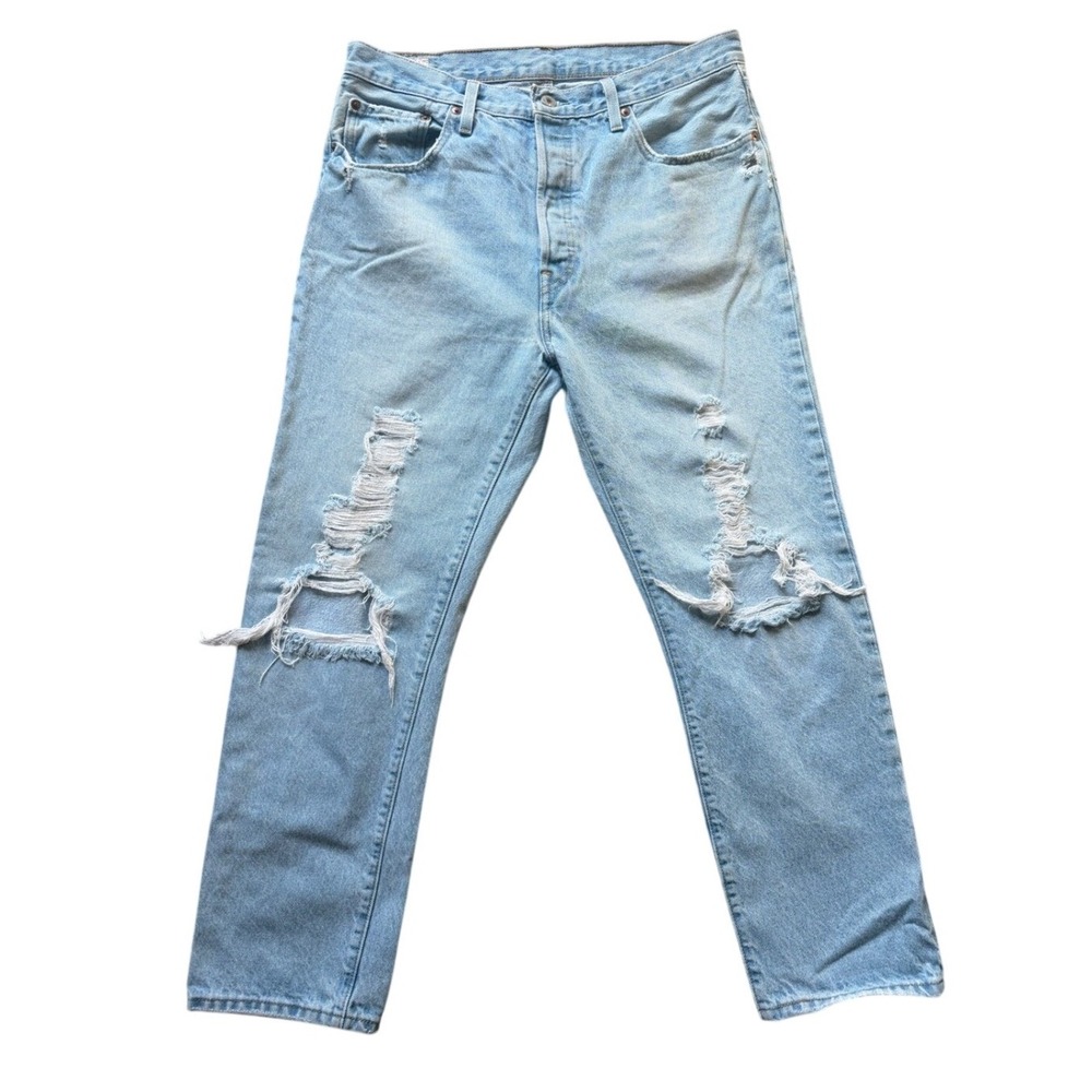 Levi's Premium 501 Original Jeans W32 L28 Light Wash Distressed Button Fly Men